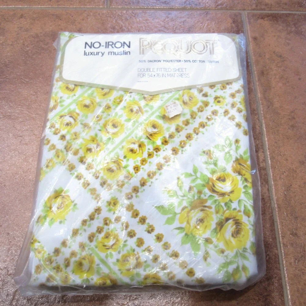 Vintage Pequot Muslin Floral Berkley Square Double Fitted Sheet NEW MCM‎ Retro